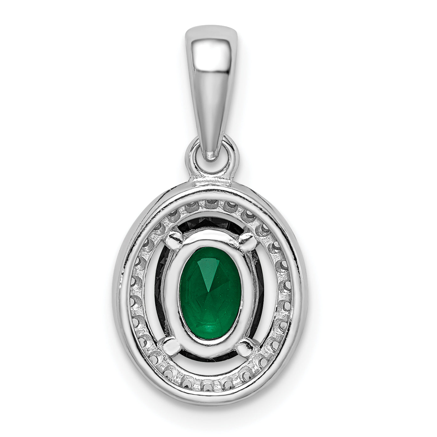 Sterling Silver Rhod-Plated W/ Green And White Cz Oval Pendant