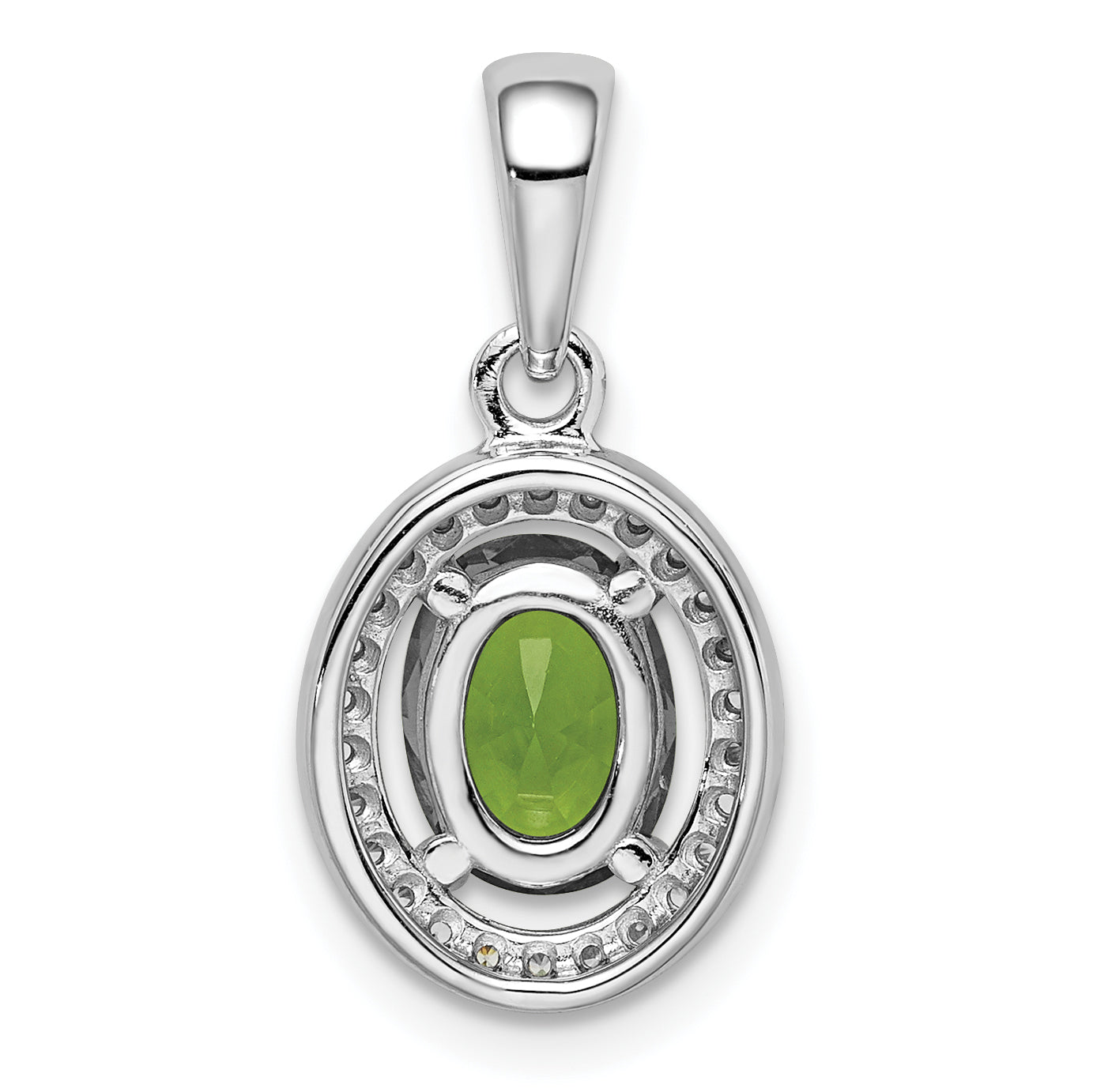 Sterling Silver Rhod-Plated Light Green And White Cz Oval Pendant