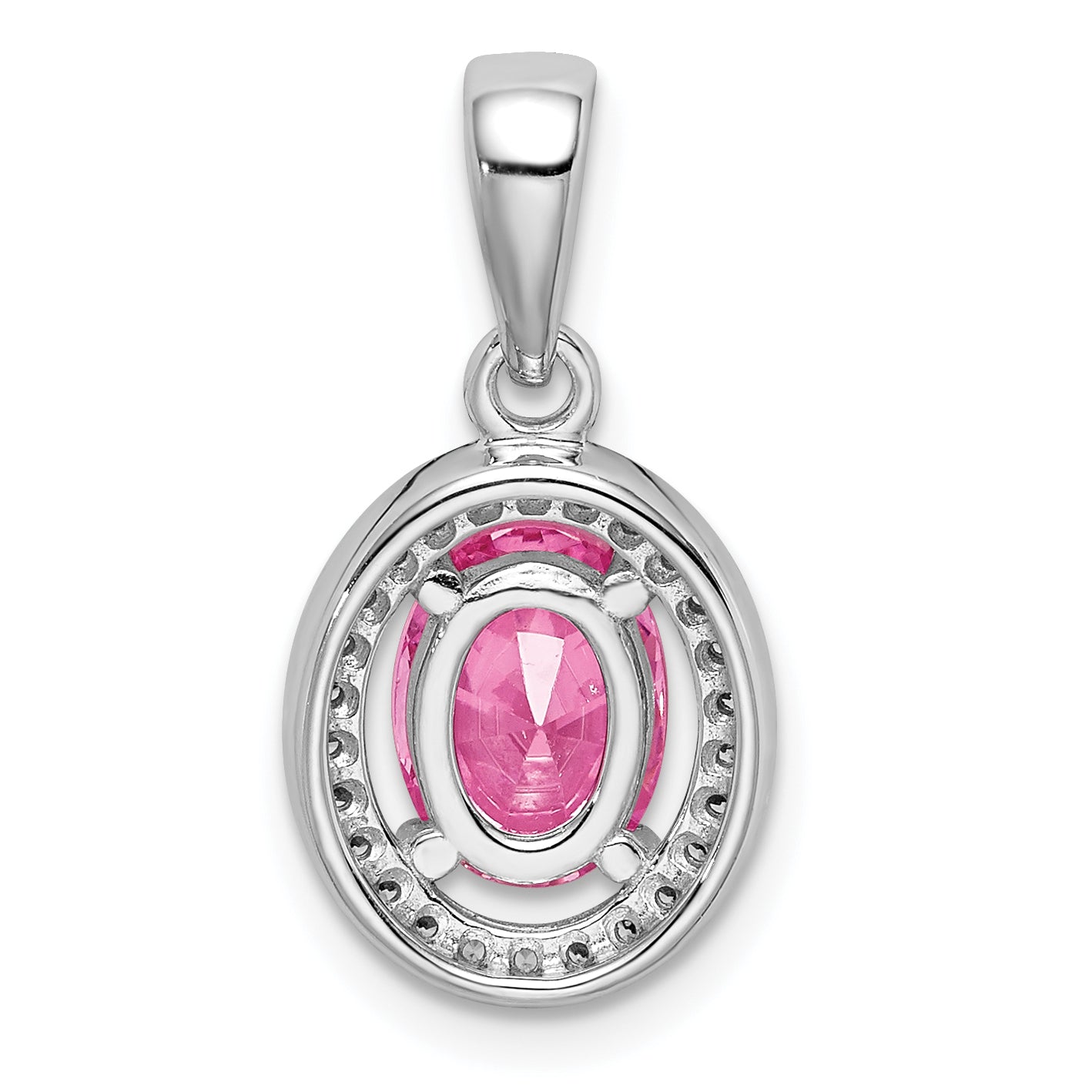 Sterling Silver Rhod-Plated Pink And White Cz Oval Pendant