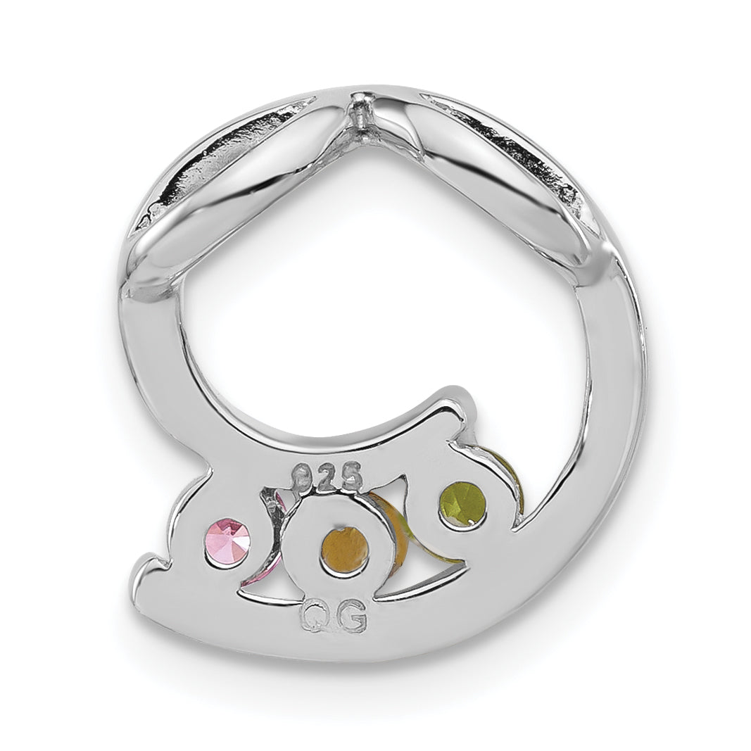 Sterling Silver Polished Green, Yellow & Pink Cz Circle Chain Slide