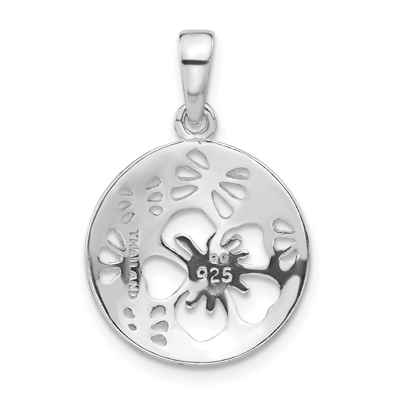 Sterling Silver Polished Cut-Out Flower Circle Pendant