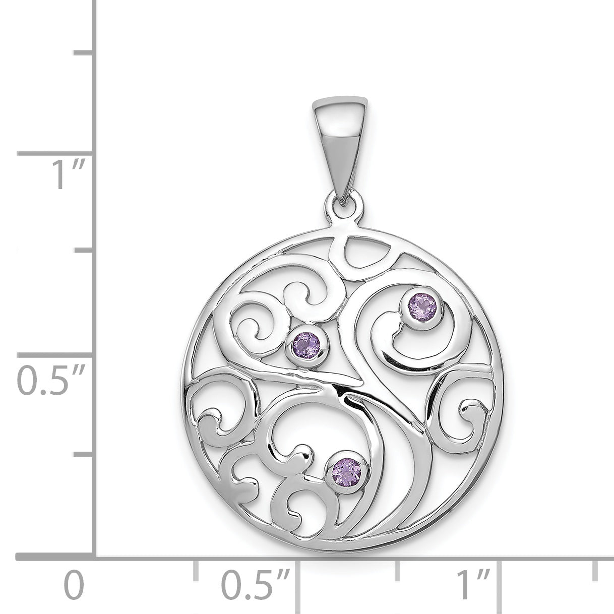 Sterling Silver Rhodium-Plated W/Amethyst Pendant
