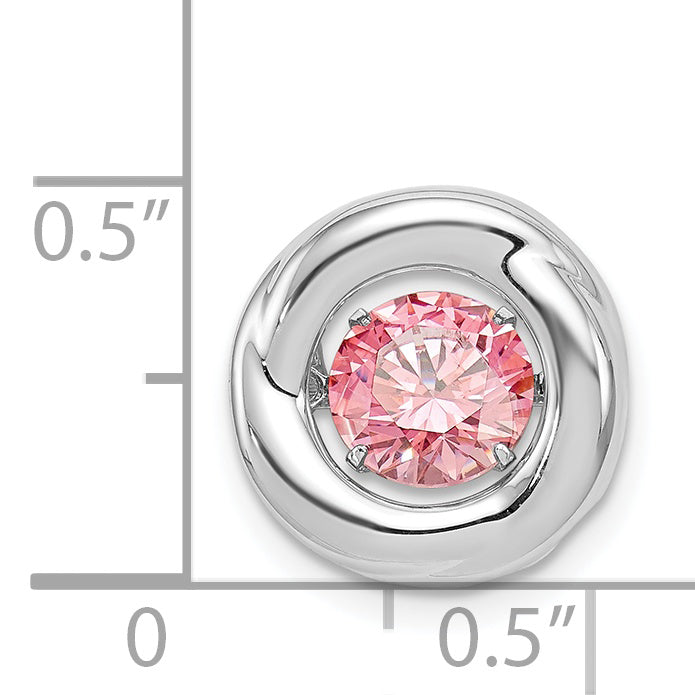 Sterling Silver Platinum-Plated Polished Vibrant Pink Cz Circle Pendant