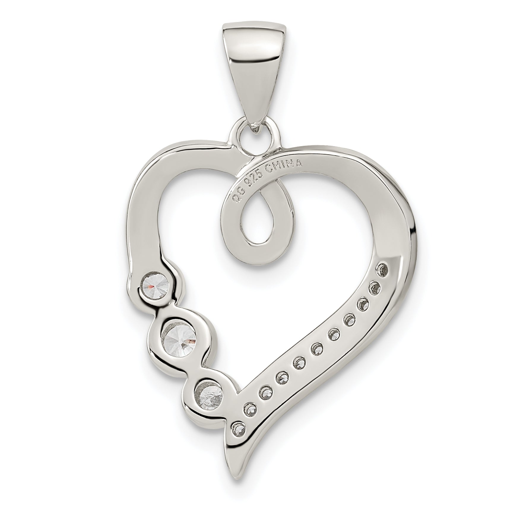Sterling Silver Rhodium-Plated Polished Open Heart Cz Pendant