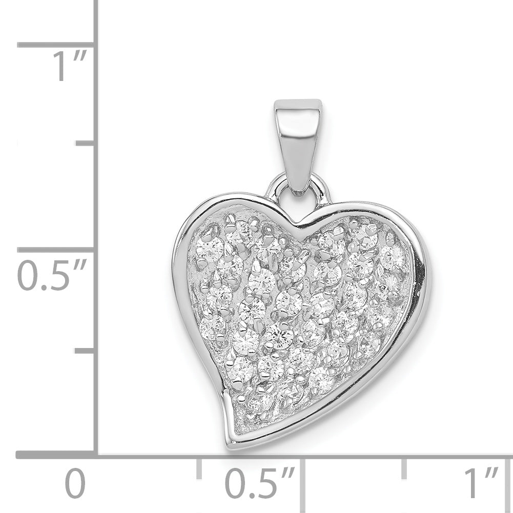 Sterling Silver Polished Rhodium Plating Cz Heart Pendant