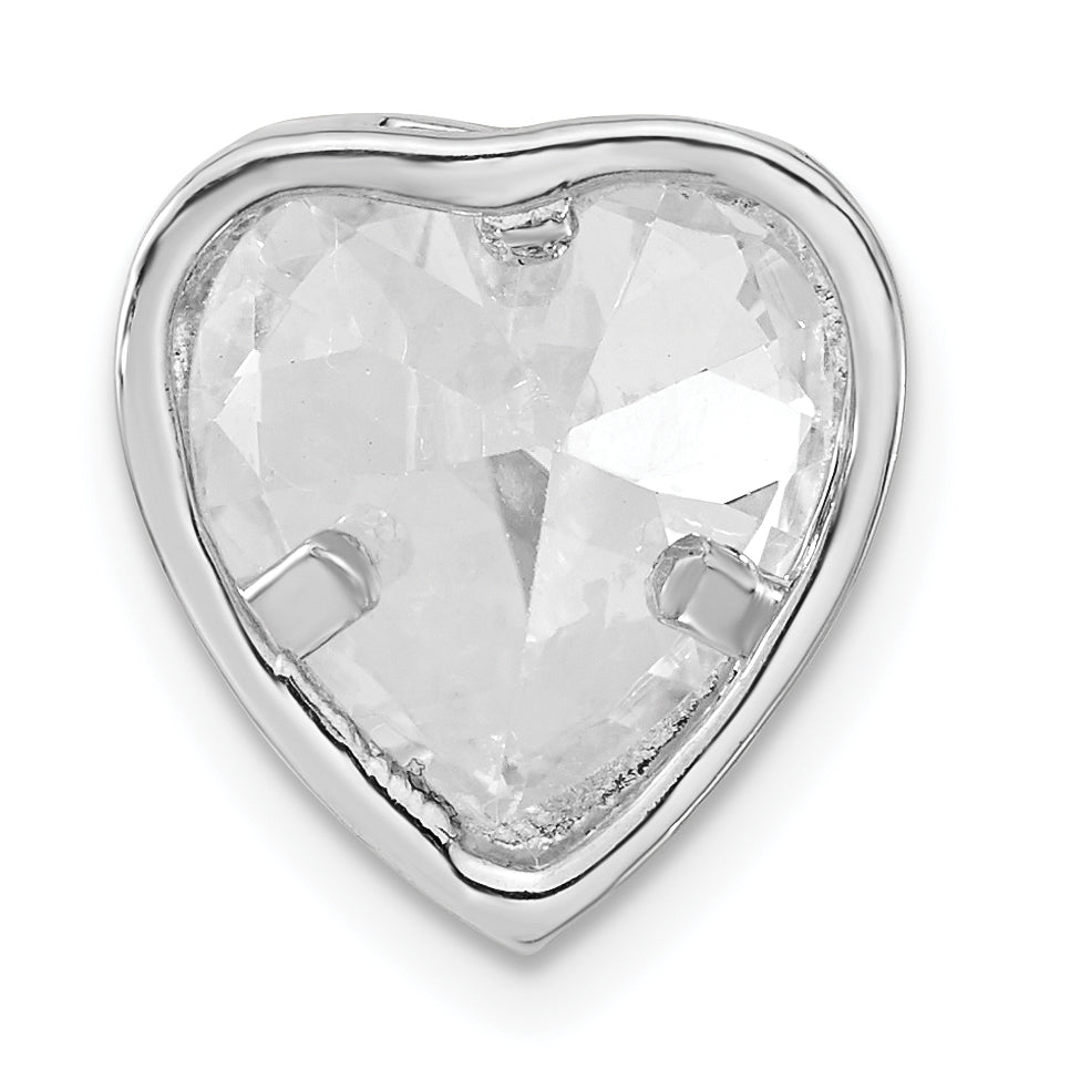 Sterling Silver Polished Large Heart Shaped Cz Chain Slide