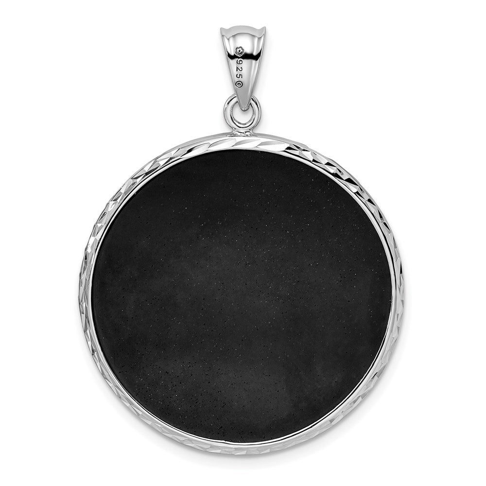Sterling Silver Rhodium-Plated Filigree Diamond Cut Onyx Circle Dangle Pendant