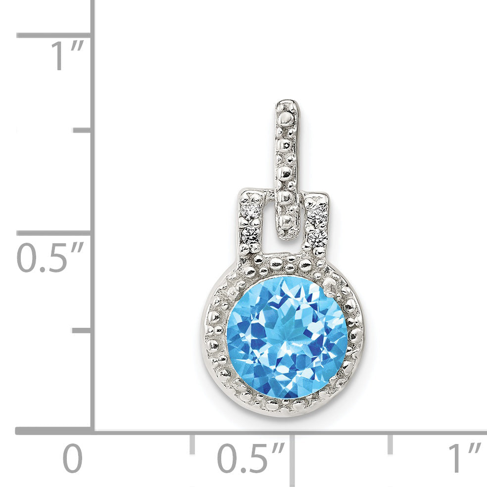 Sterling Silver Polished Topaz And White Cz Pendant