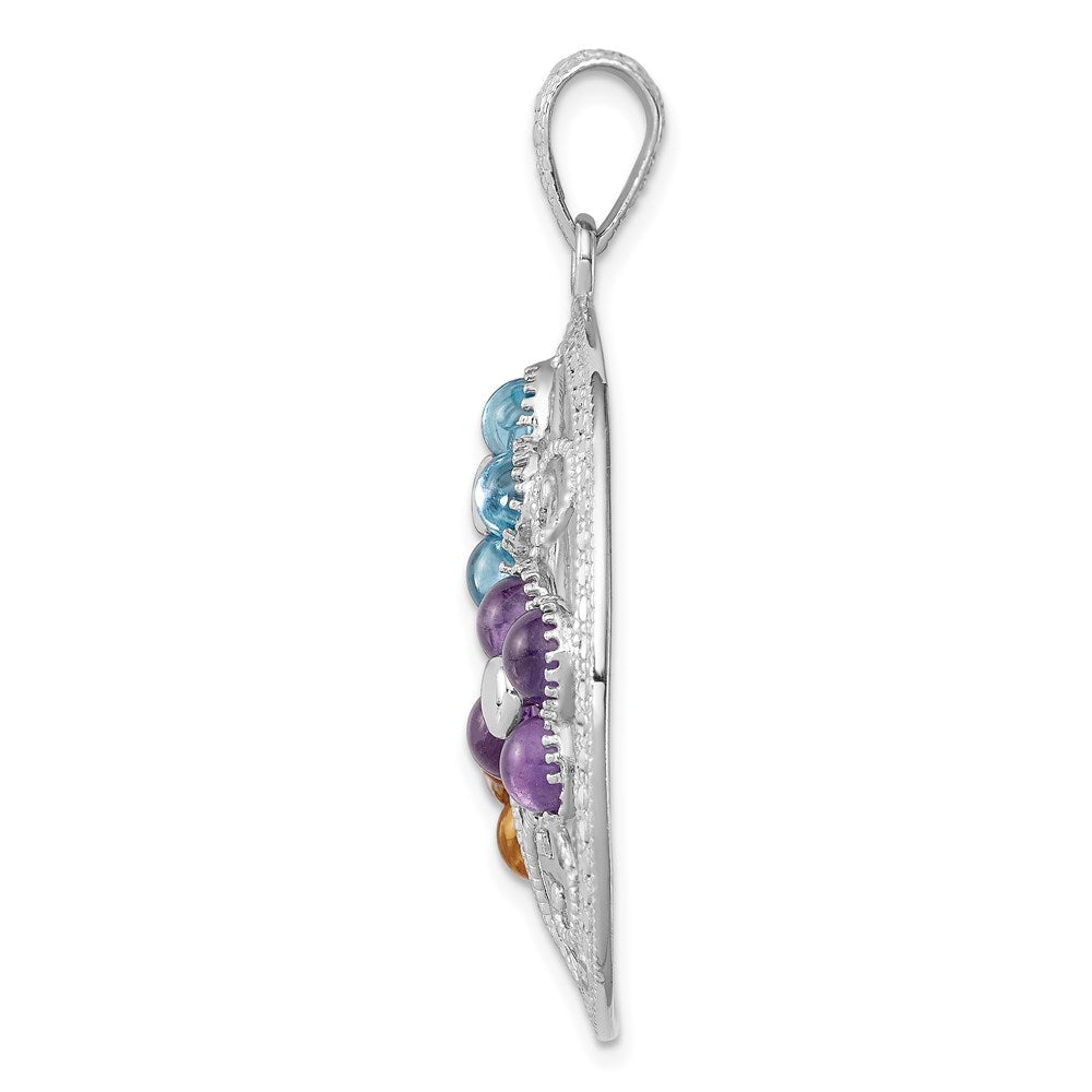 Sterling Silver Rhodium-Plated Citrine Bl Topaz & Amethyst Flower Pendant