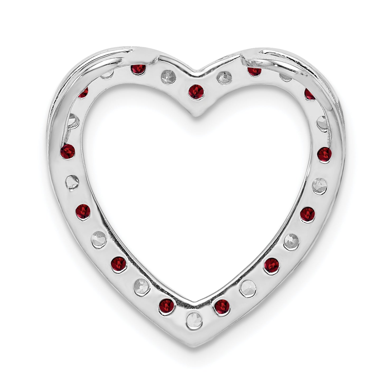 Sterling Silver Rhodium-Plated Garnet & Cz Heart Pendant