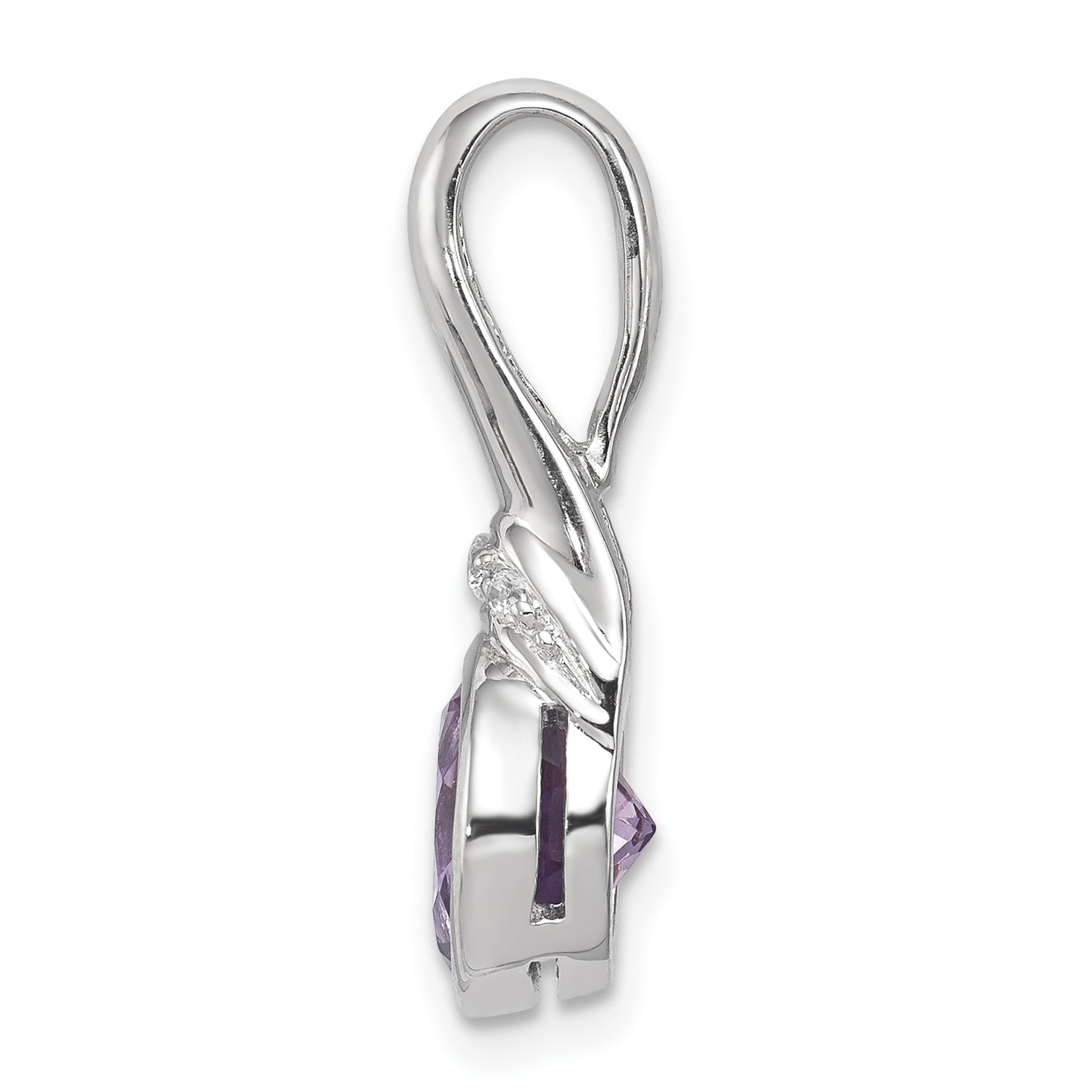 Sterling Silver Rhodium-Plated Cz And Amethyst Pendant