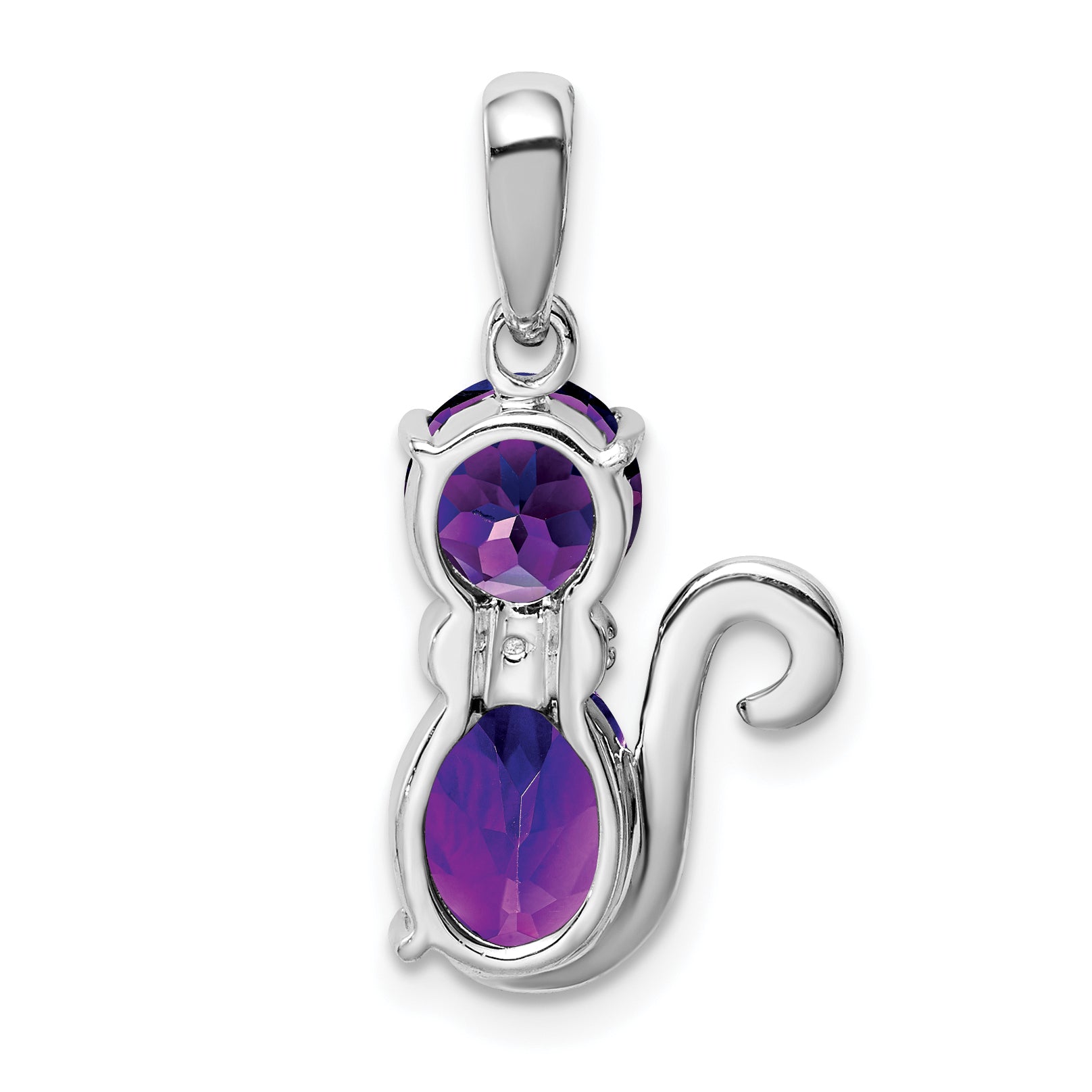 Sterling Silver Rhodium-Plated Amethyst And Diamond Cat Pendant