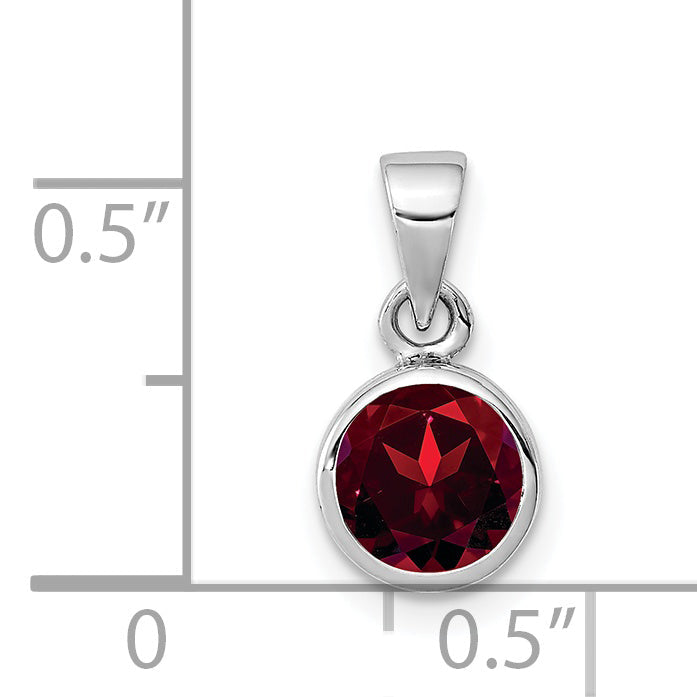Sterling Silver Rhodium-Plated Polished Garnet Round Pendant