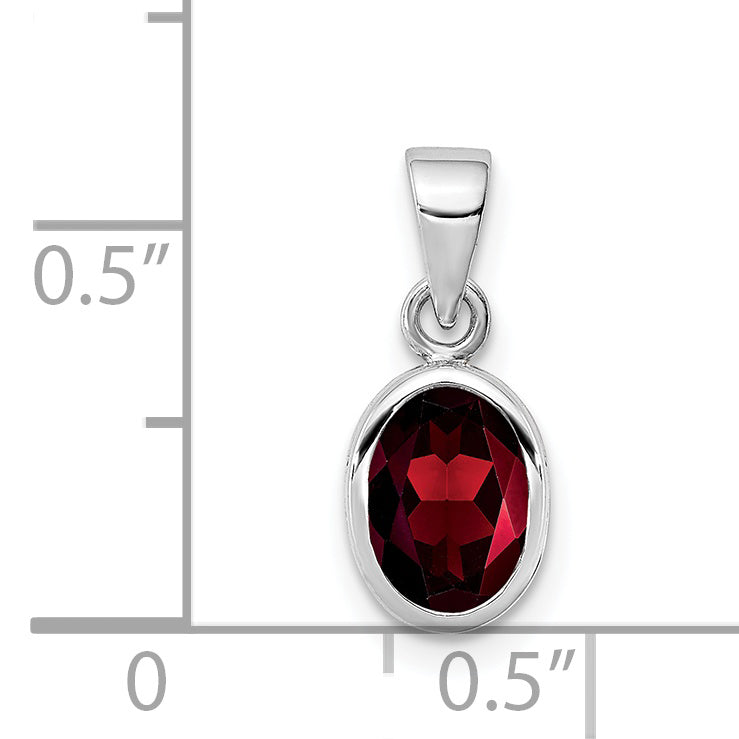 Sterling Silver Rhodium-Plated Polished Garnet Oval Pendant