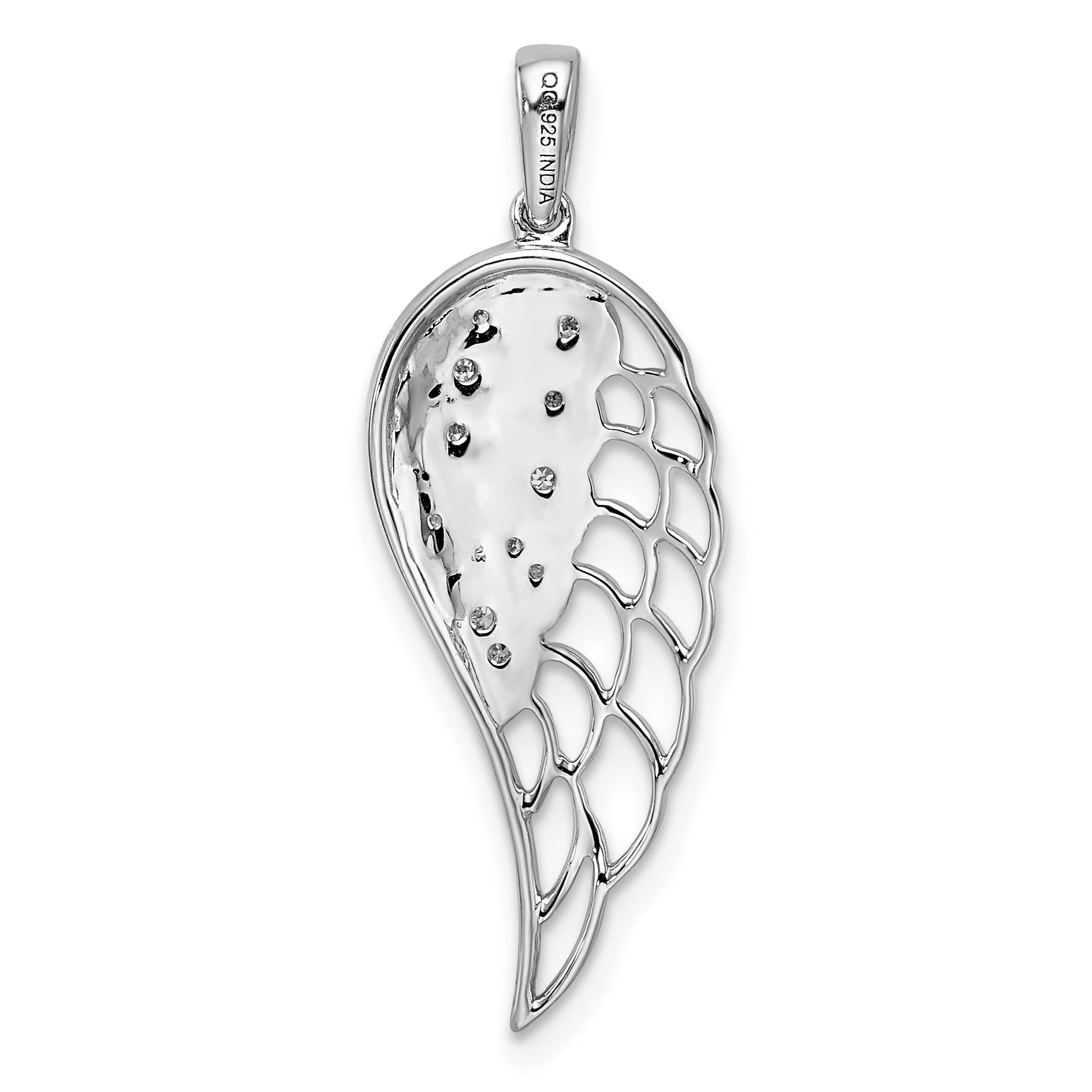 Sterling Silver Rhodium Diam. Open-Work Wing Pendant