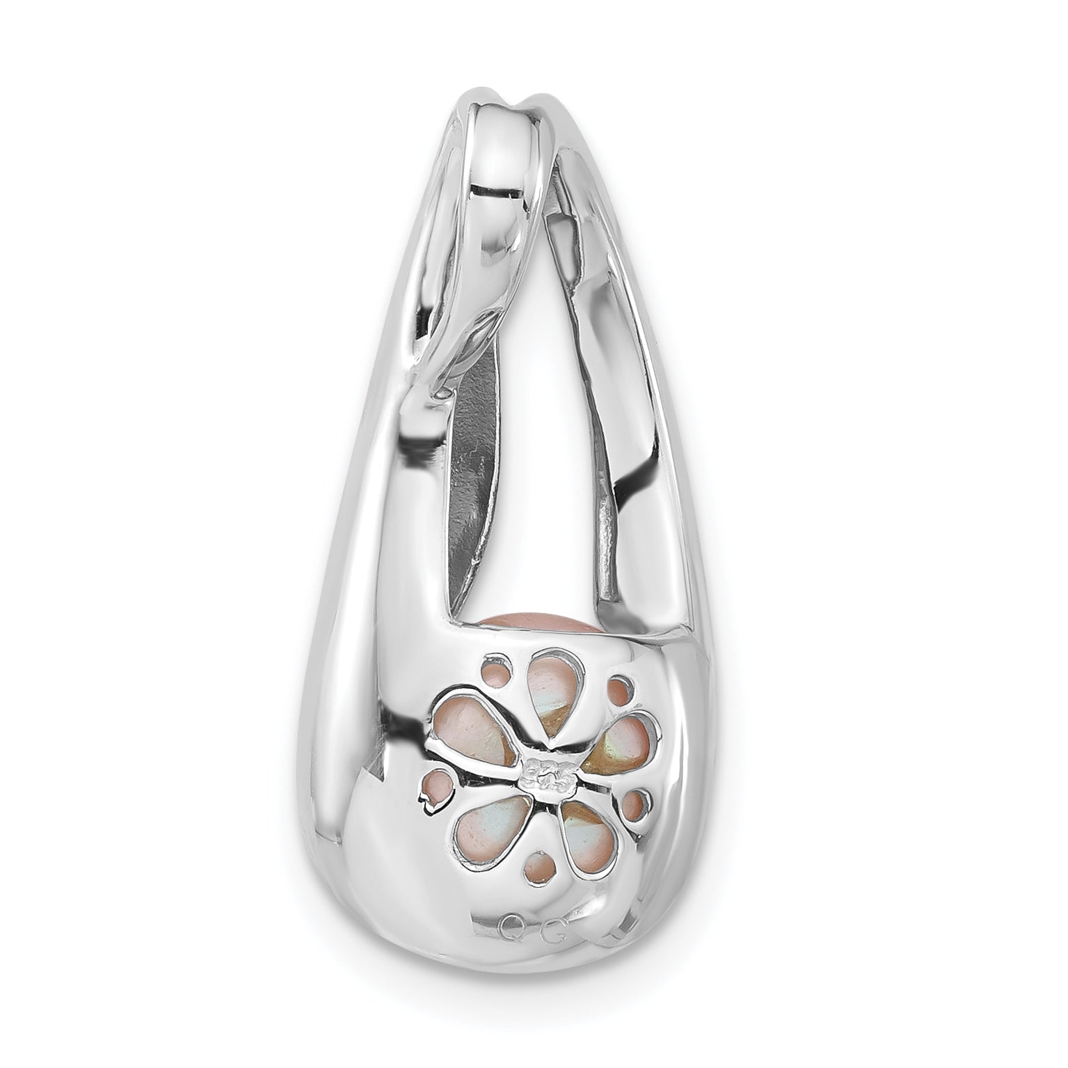 Sterling Silver Polished Cz 8-9mm Freshwater Cultured Button Pink Pearl Pendant