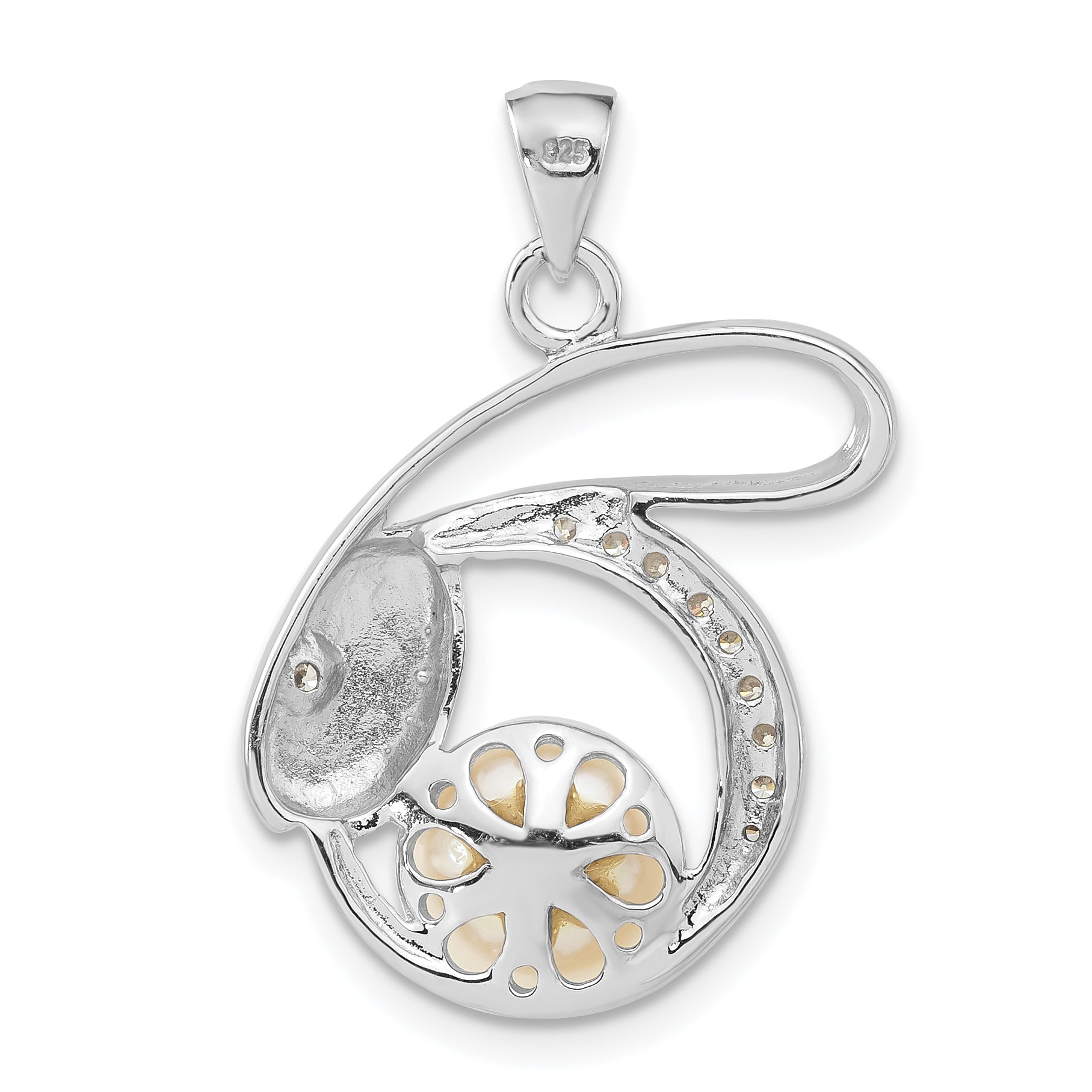 Sterling Silver Polished Cz & 8-9mm Fw Cultured Pearl Rabbit Pendant