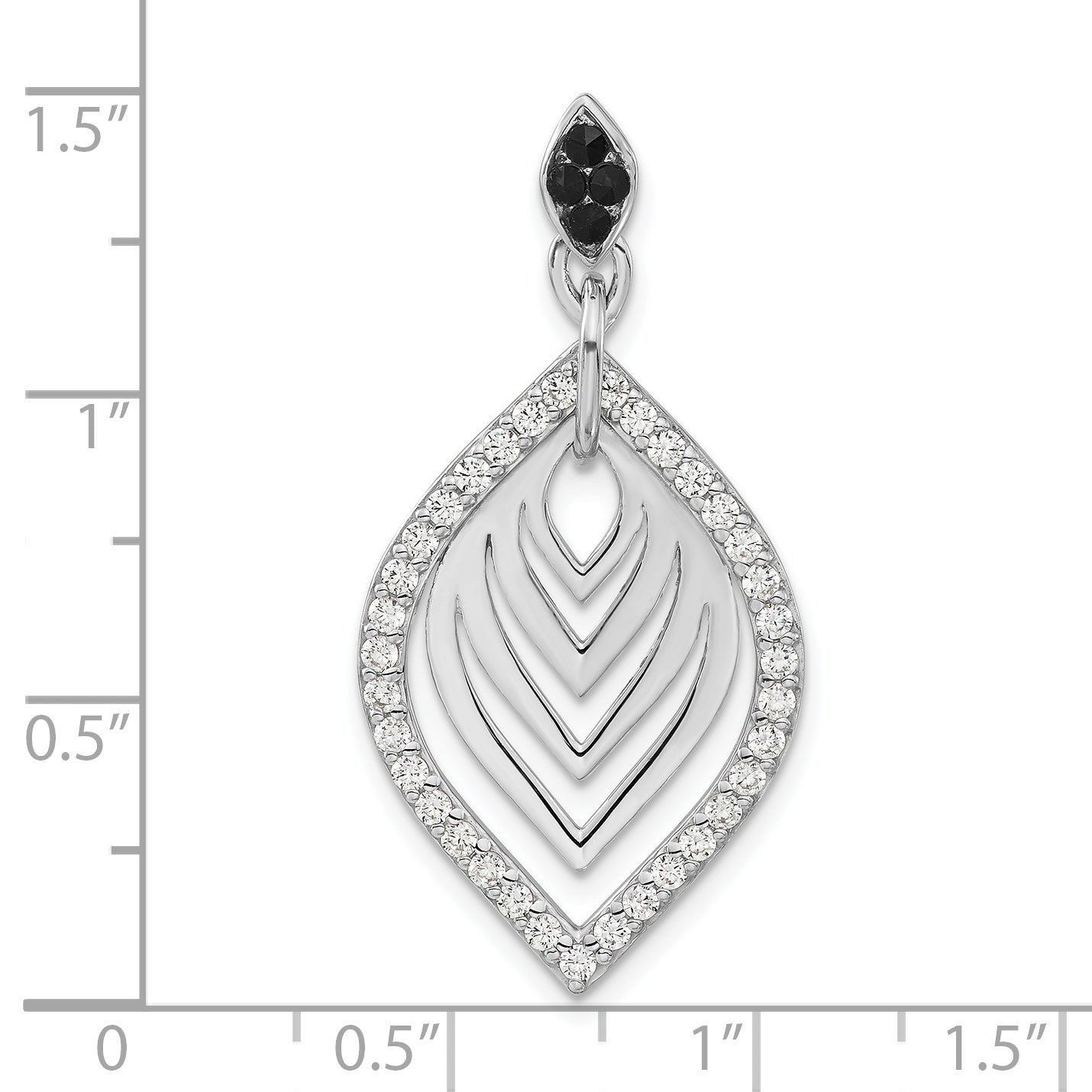 Sterling Silver Rhodium-Plated Polished Fancy Black Onyx & Cz Pendant
