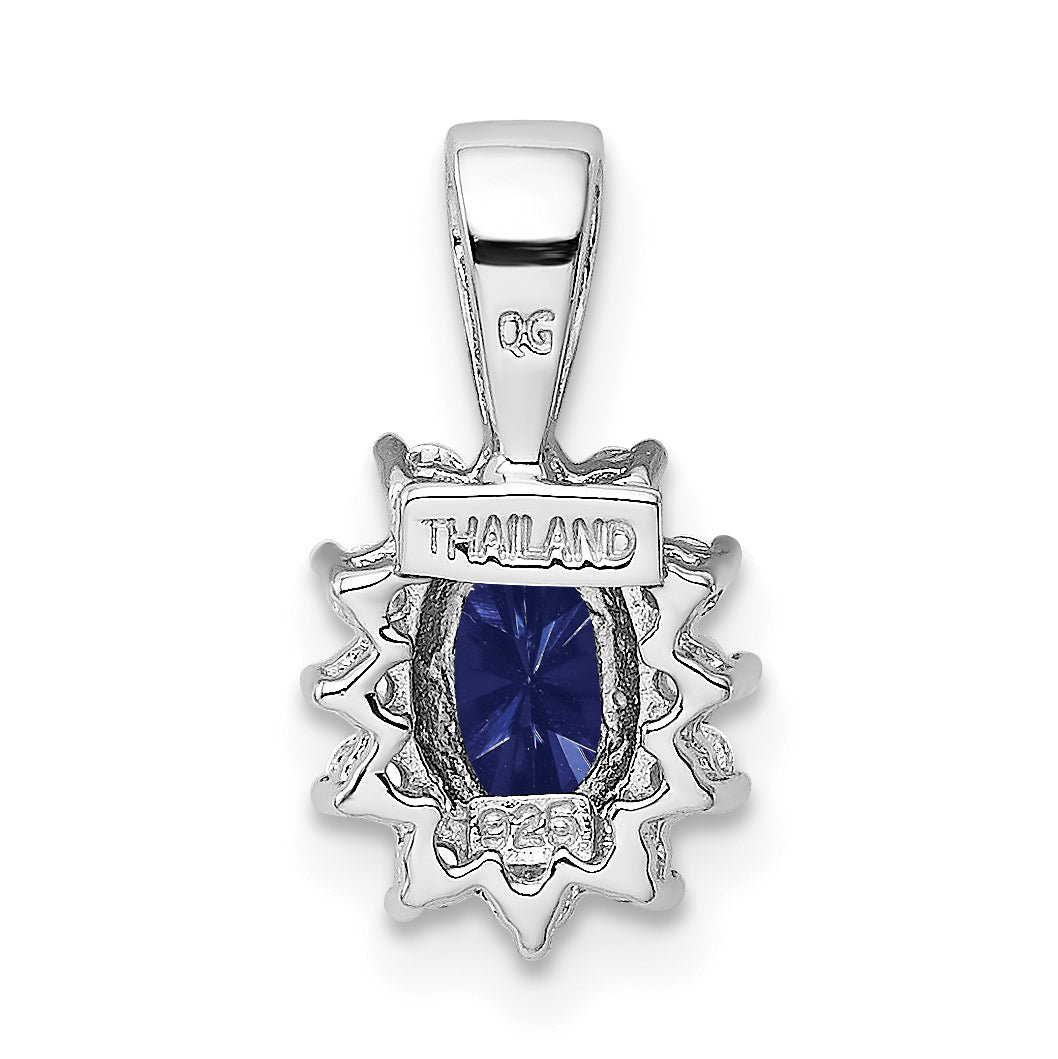 Sterling Silver Rhodium-Plated Cz/Lab Cr Sapphire Pendant