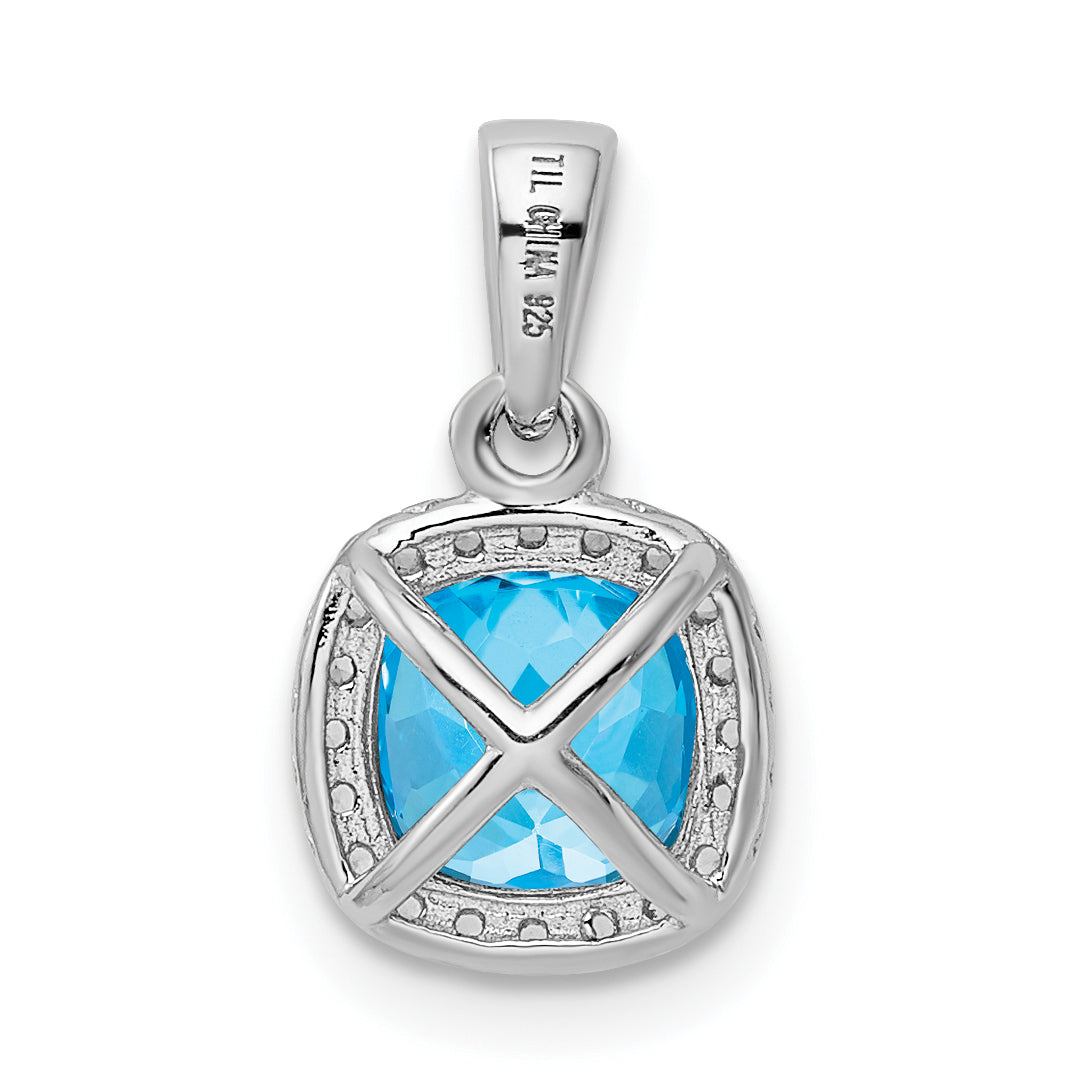 Sterling Silver Rhod-Plate 1.05Bl. Topaz/Creat. Wht Sapphire Pendant