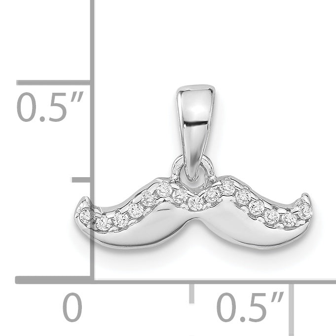 Sterling Silver Rhodium-Plated Polished Cz Mustache Pendant