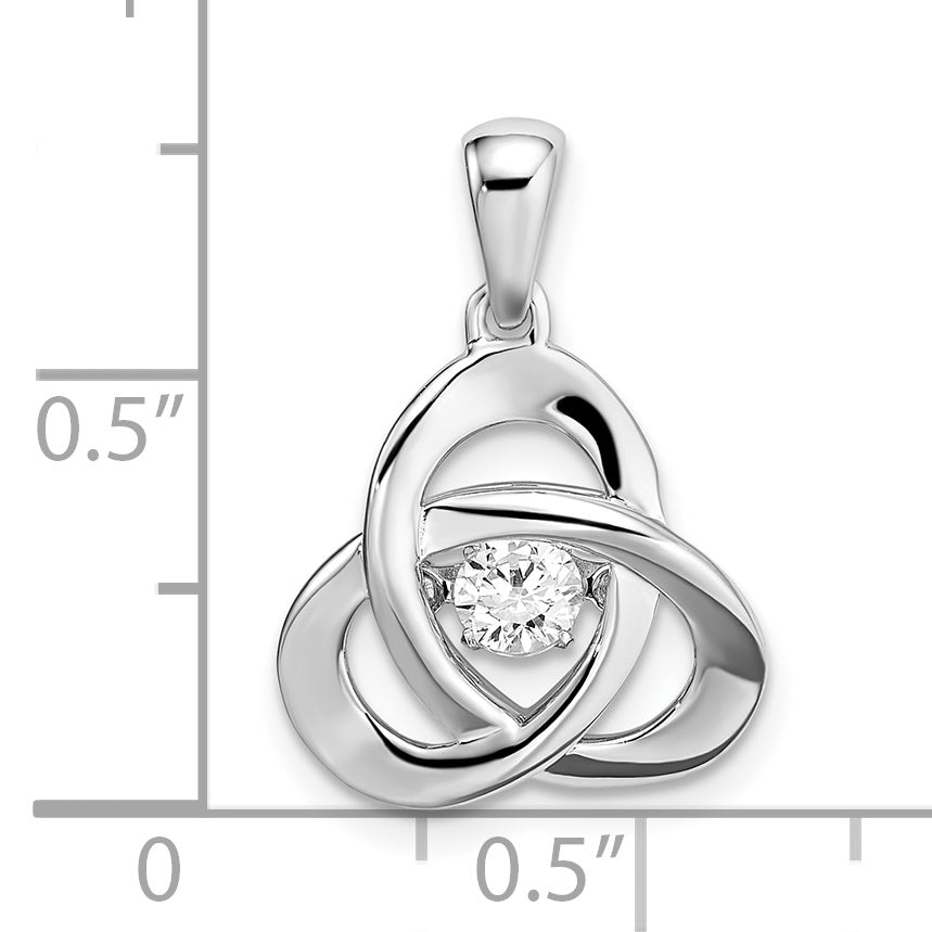 Sterling Silver Platinum-Plated Vibrant Moving Cz Swarovski Zirconia Center Stone Trinity Pendant