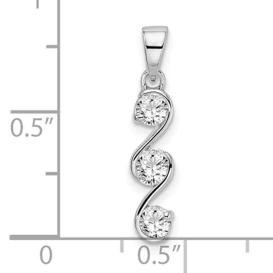 Sterling Silver Rhodium-Plated Swirl 3-Stone Cz Pendant