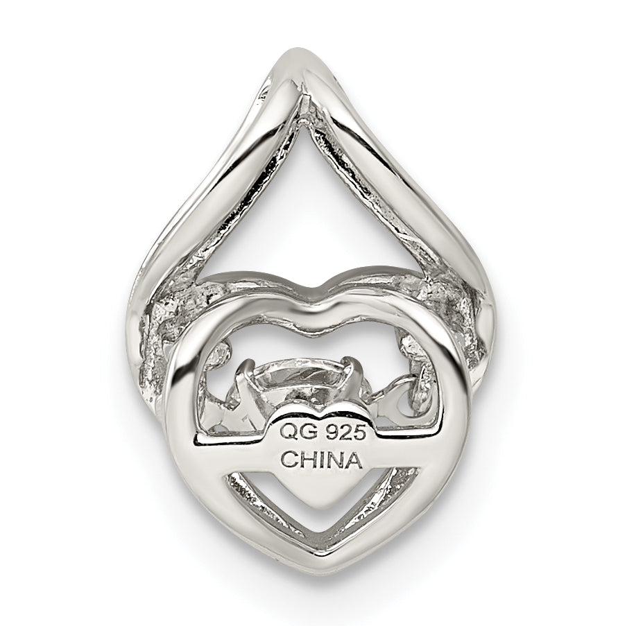 Sterling Silver Platinum Plated Vibrant Swaro Zirconia Heart Chain Slide