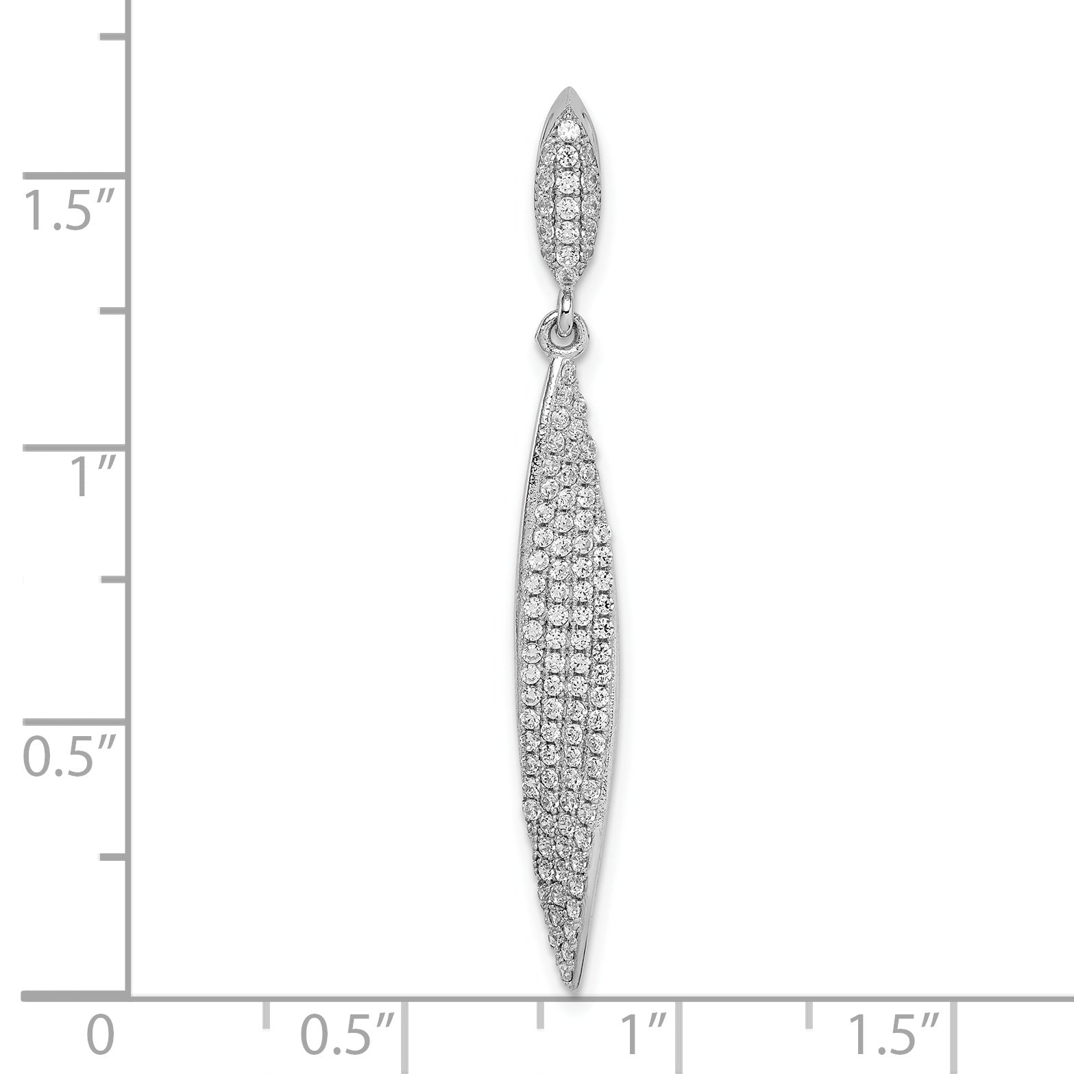 Sterling Silver Rhodium-Plated Pave Cz Leaf Pendant