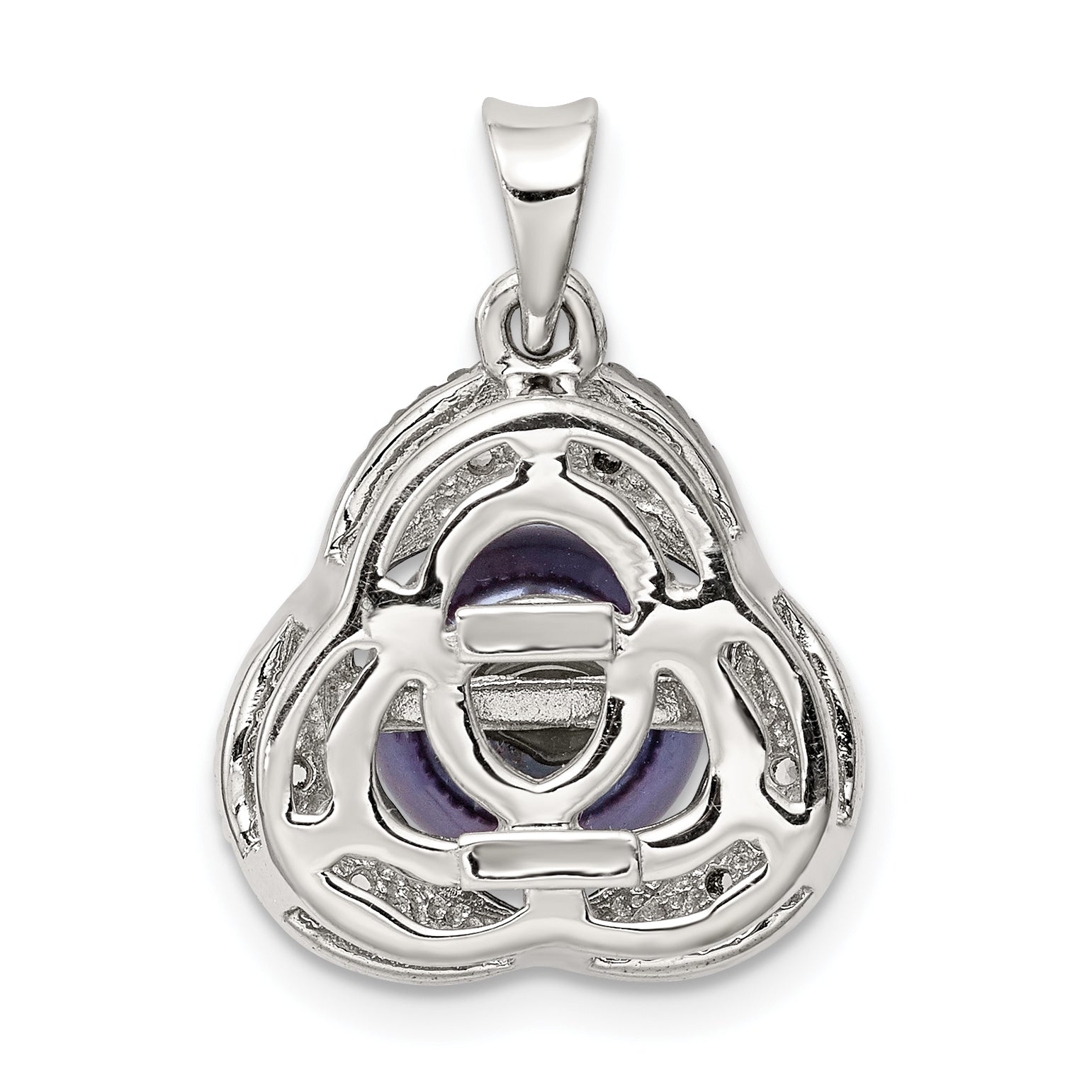 Sterling Silver Rhod-Pltd Black Fwc Pearl And White Topaz Pendant