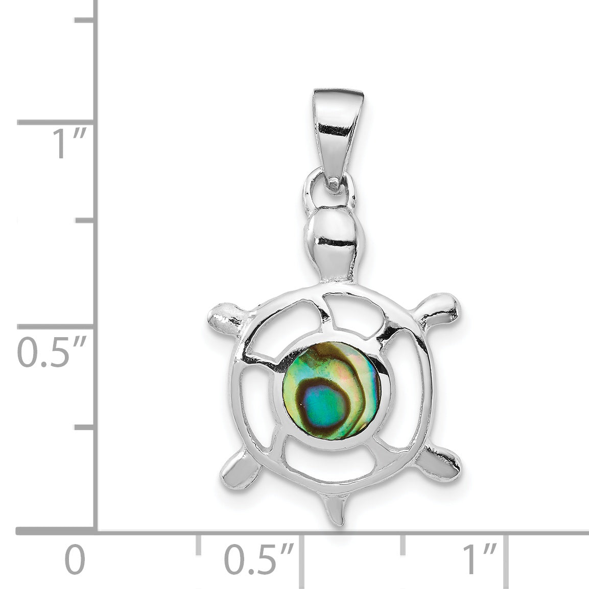 Sterling Silver Rhodium-Plated Abalone Turtle Pendant