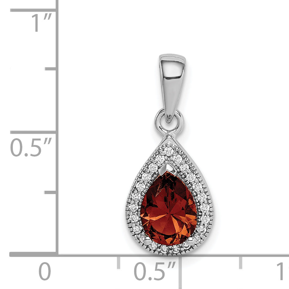 Sterling Silver Rhodium-Plated Red And Clear Cz Pendant