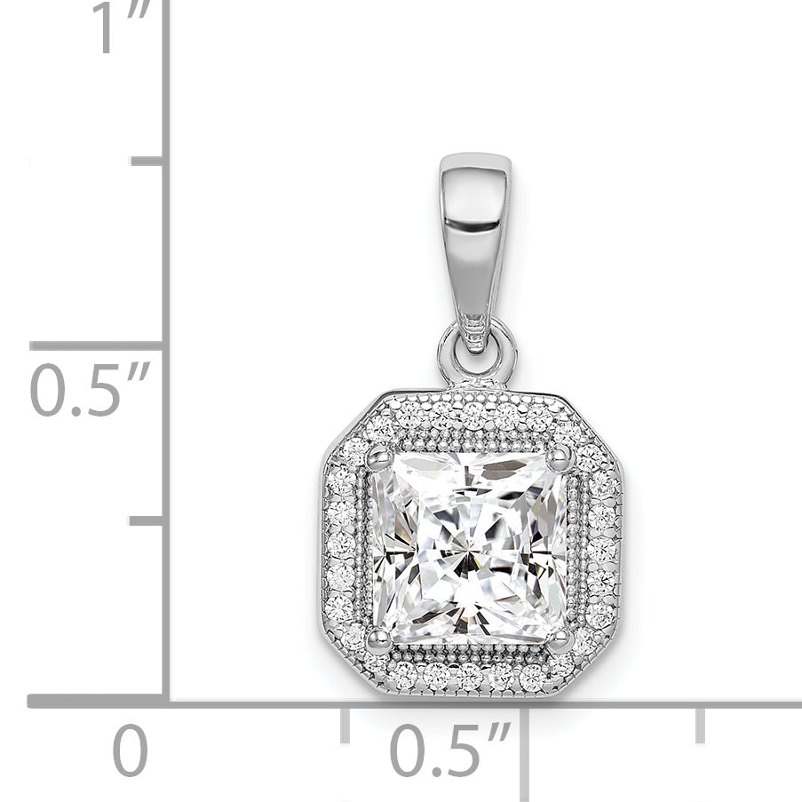 Sterling Silver Rhodium Plated Clear Cz And Square Pendant