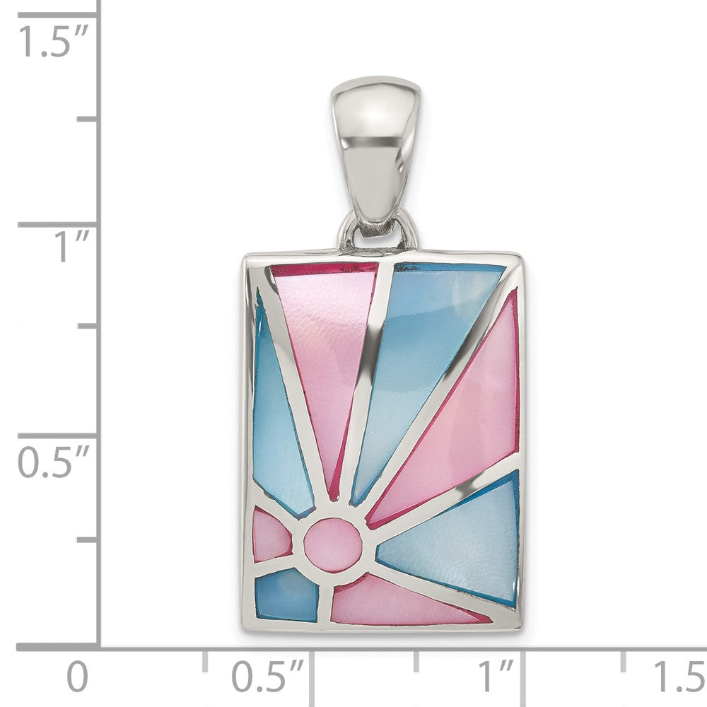 Sterling Silver Pink & Blue Mother Of Pearl Sunburst Design Pendant