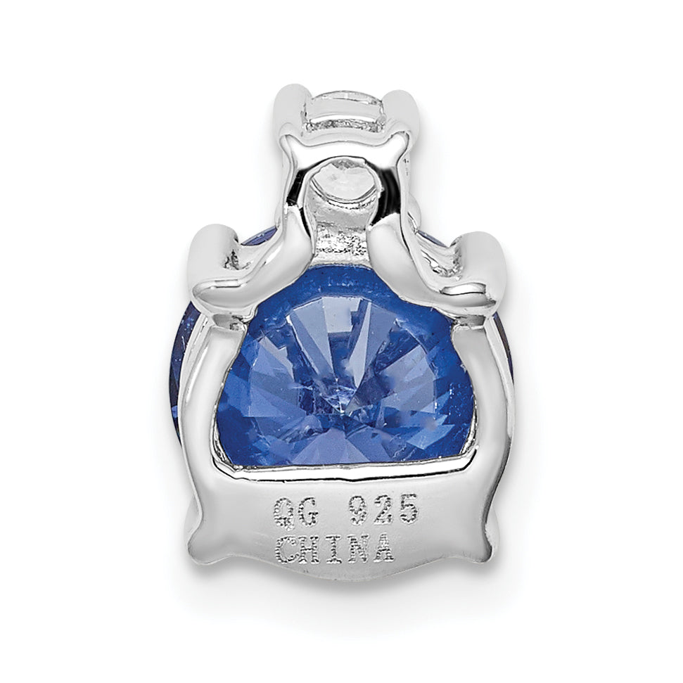 Sterling Silver Rhodium-Plated Blue And White Cz Chain Slide