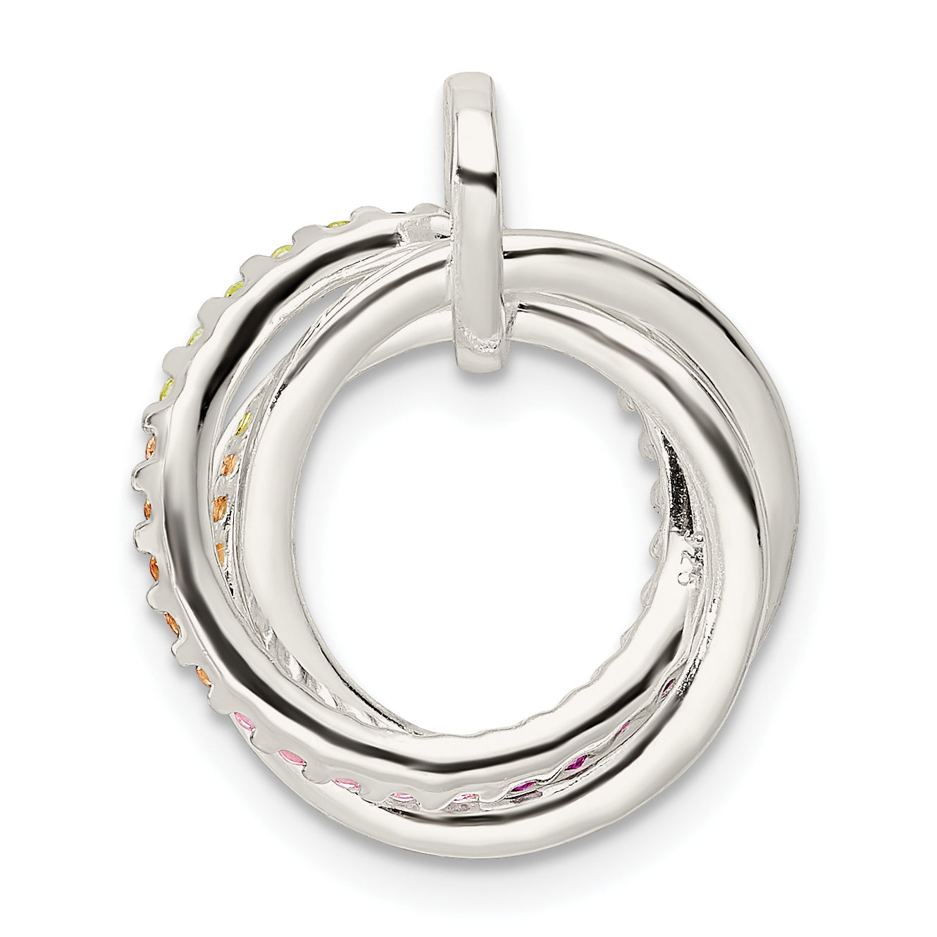 Sterling Silver Polished Rainbow Cz Intertwined Circles Pendant