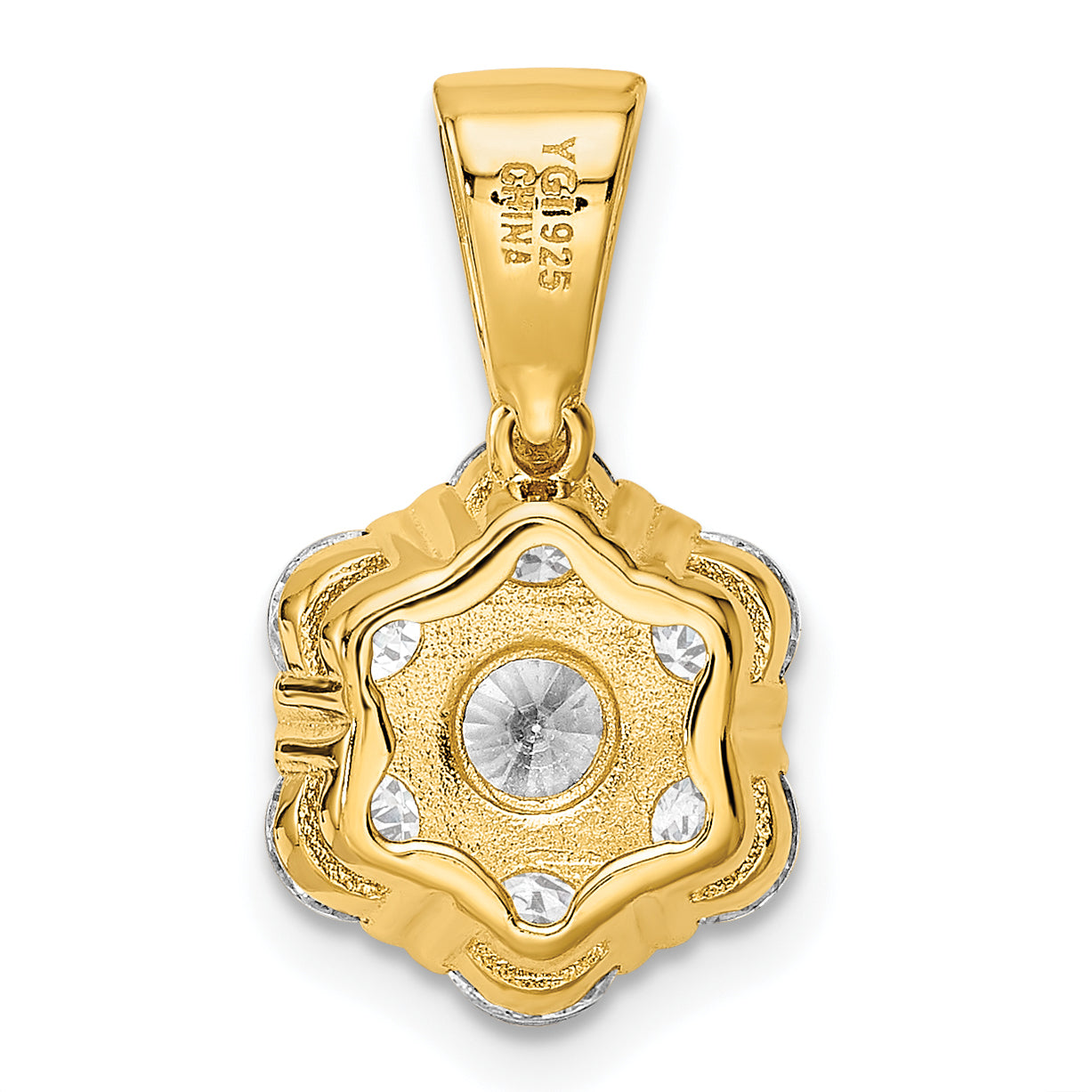 Sterling Silver Polished Gold-Tone Cz Flower Pendant