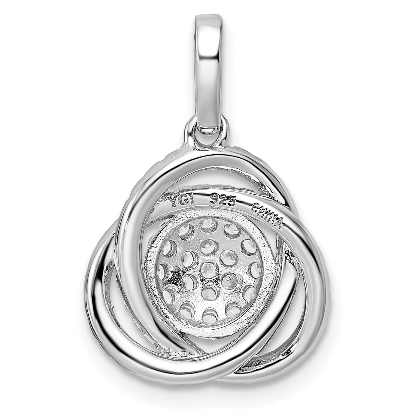 Sterling Silver Polished Rhodium-Plated Cz Knot Pendant