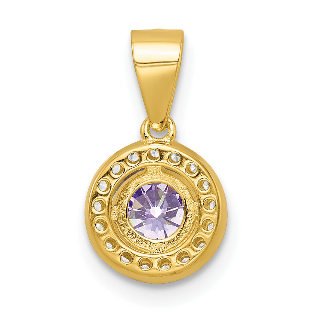 Sterling Silver Gold Tone Purple Cz Pendant