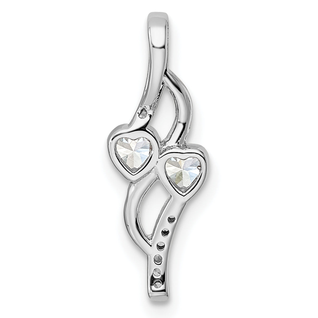 Sterling Silver Rhodium-Plated Double Heart Cz Pendant