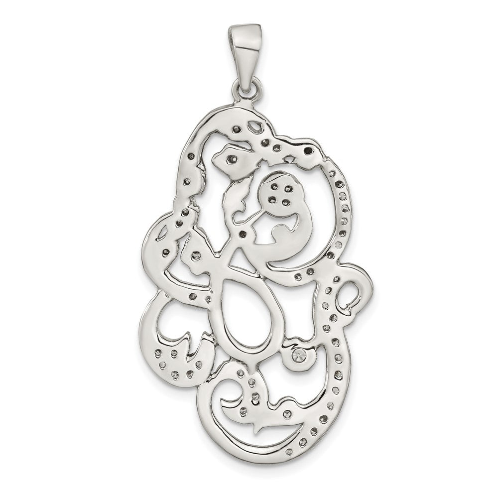 Sterling Silver Polished Cz Floral Pendant