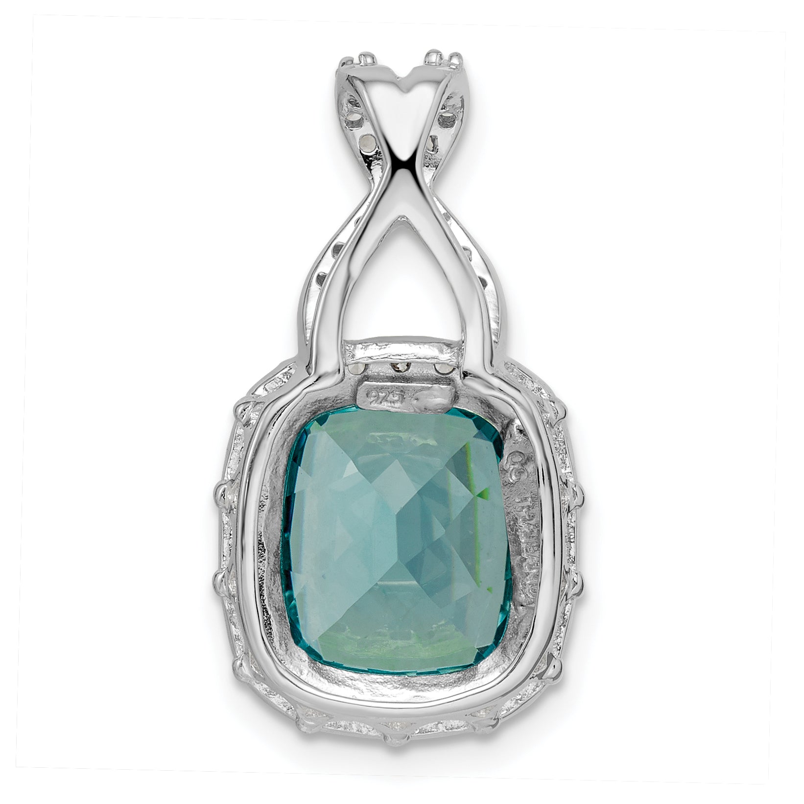 Sterling Silver Rhodium-Plated Light Blue Crystal Cz Halo Chain Slide