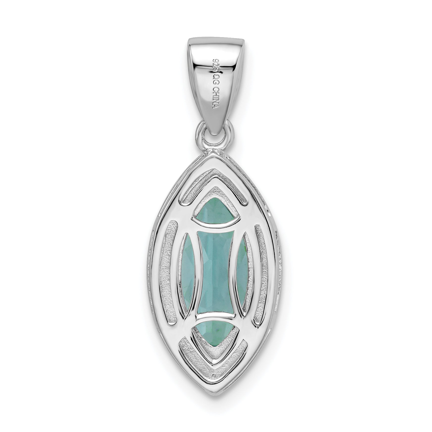 Sterling Silver Rhodium Plated Aqua & White Cz Pendant
