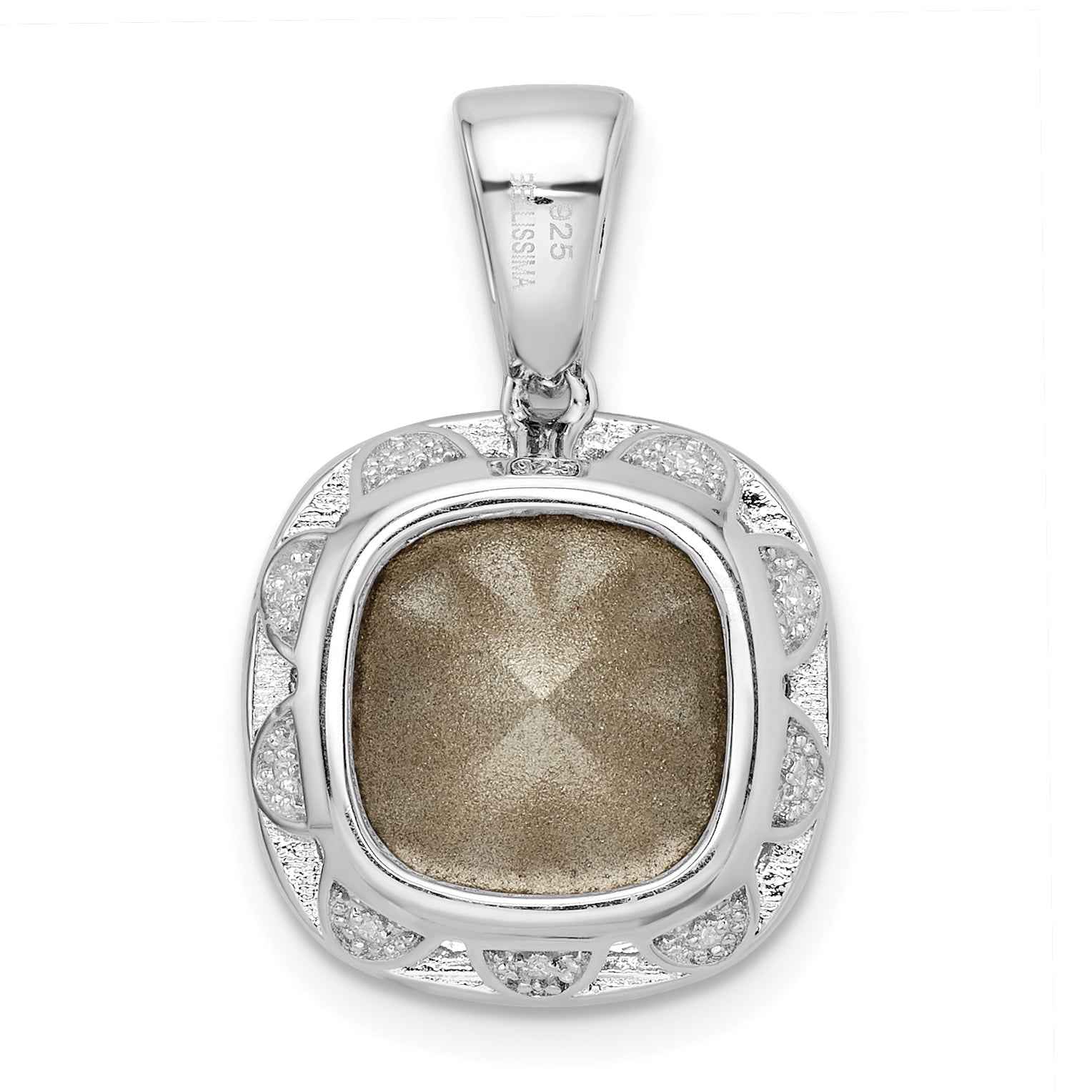 Sterling Silver Rhodium-Plated Cz & Peach Crystal Pendant