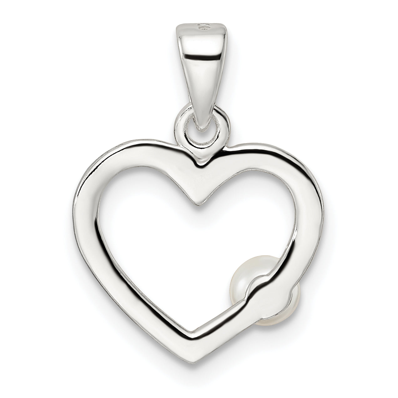 Sterling Silver Polished Imitation Pearl Heart Pendant