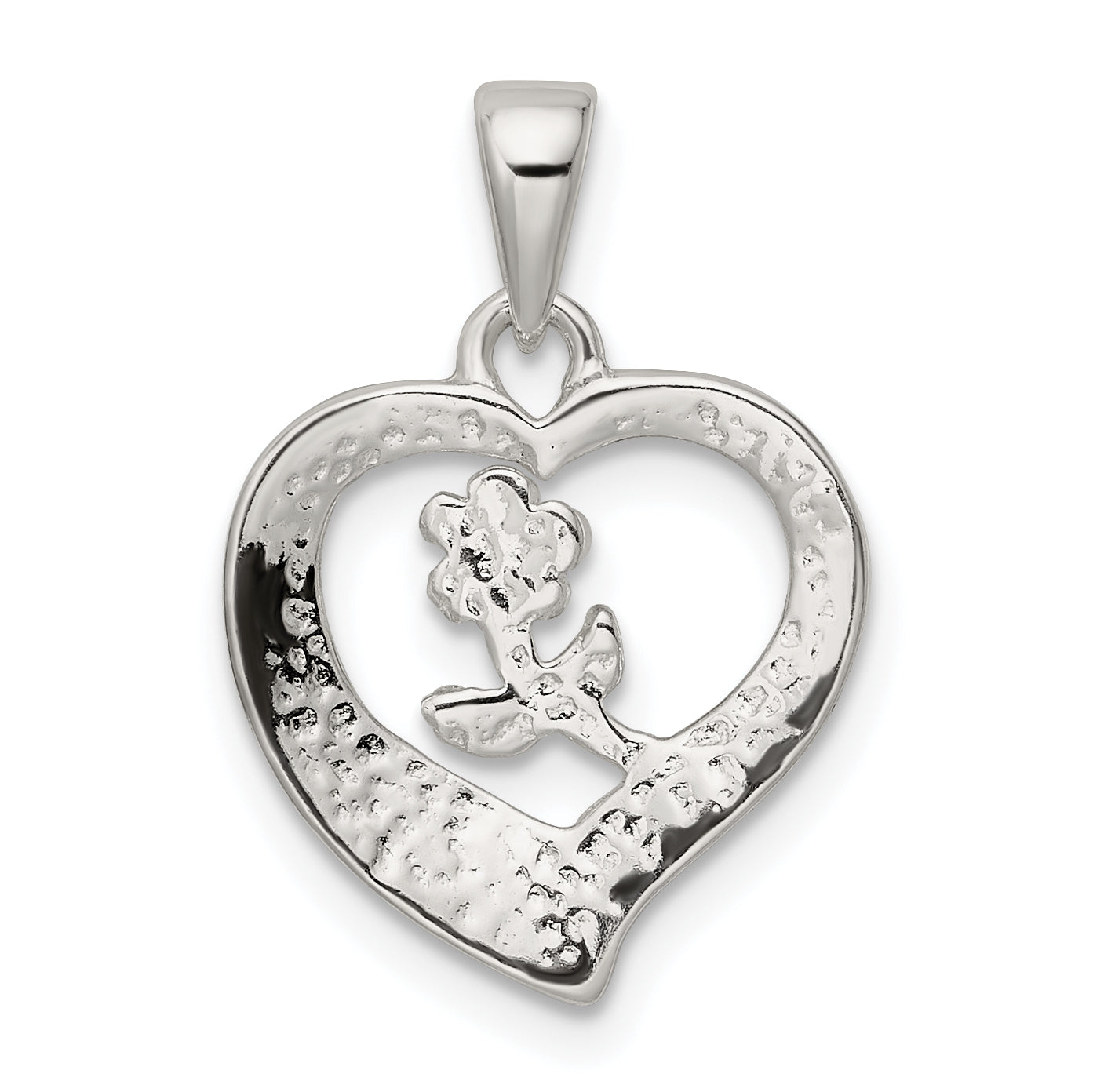 Sterling Silver Love Heart W/Flower Pendant