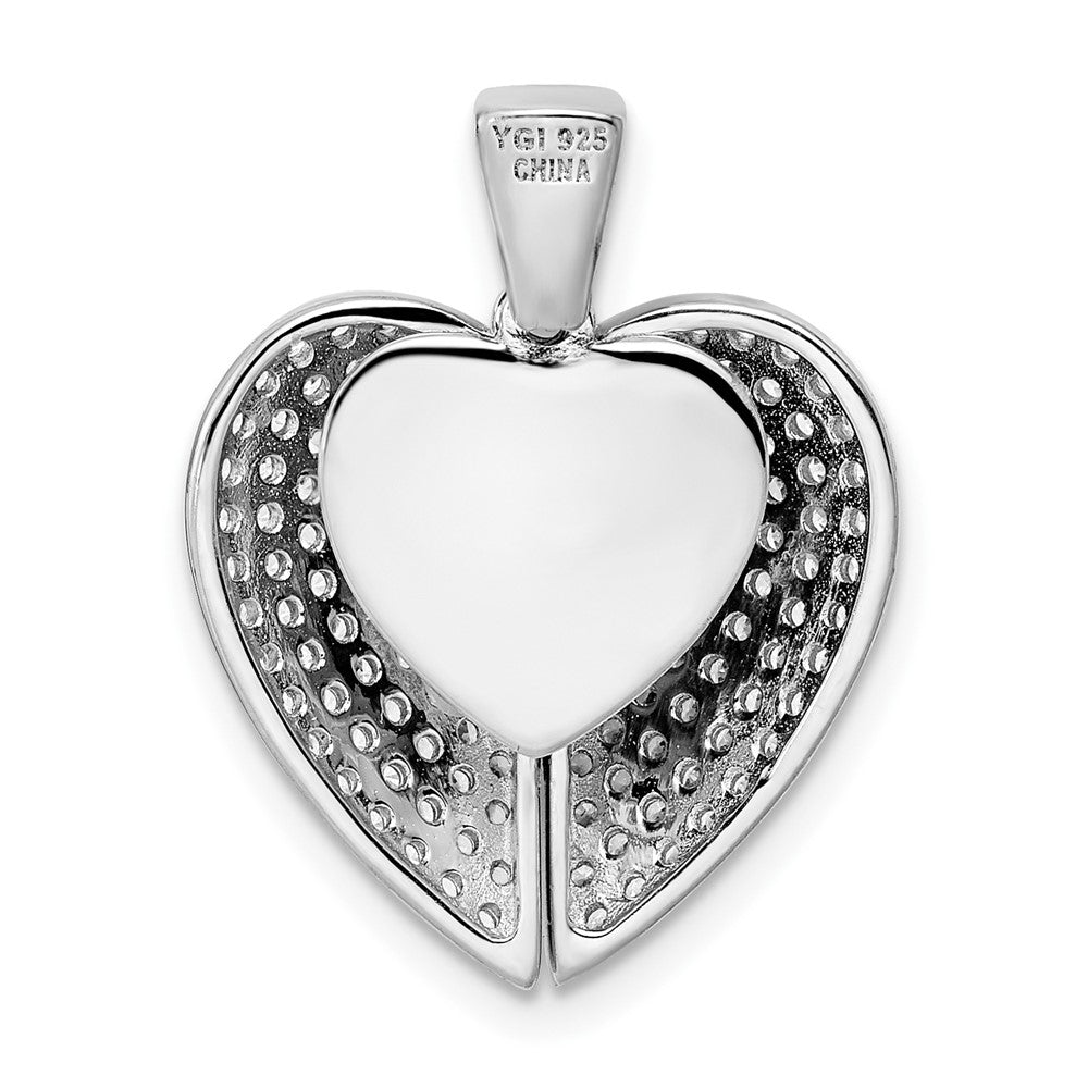 Sterling Silver Polished Rhodium-Plated Cz Opening Heart Pendant