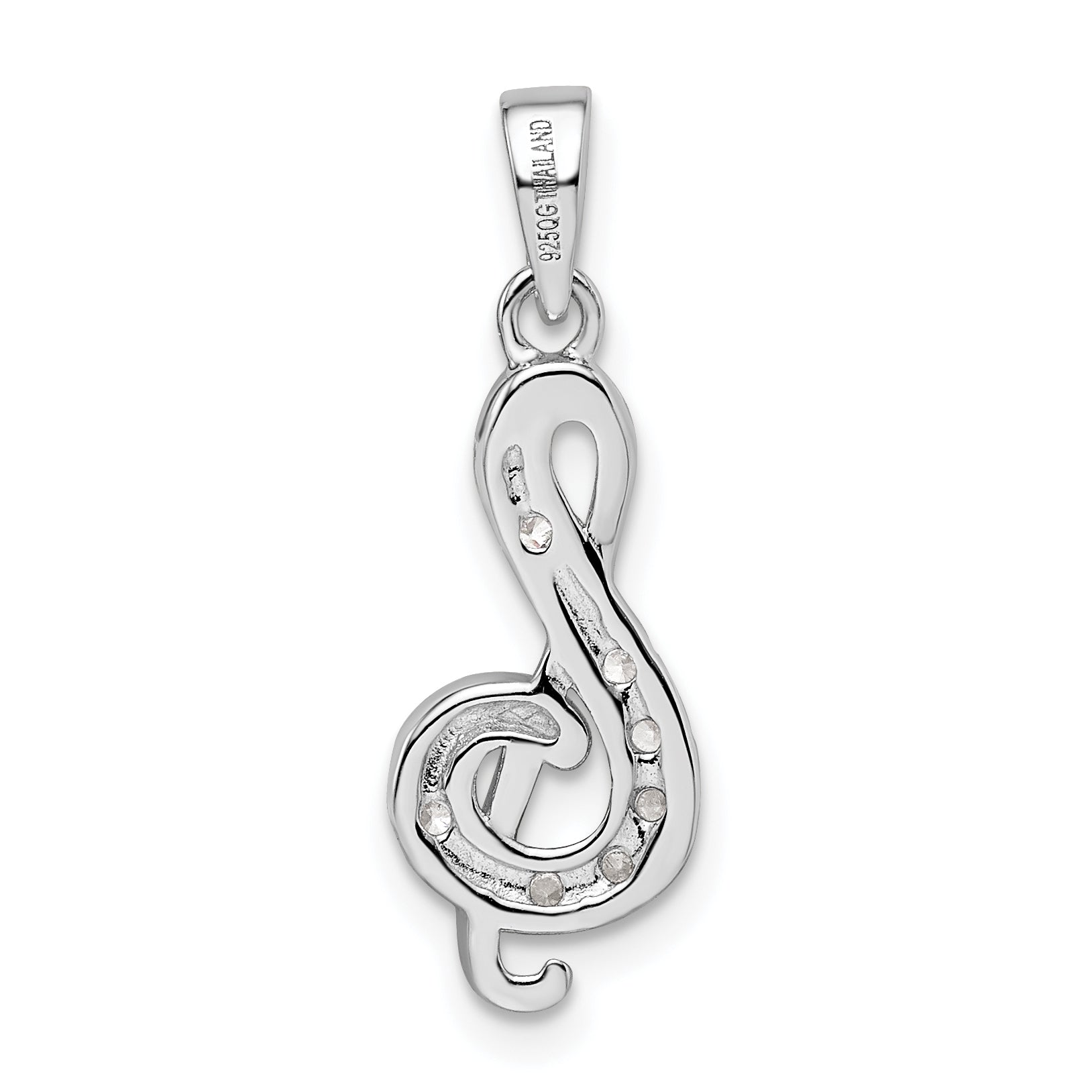 Sterling Silver Rhodium-Plated Cz Treble Clef Pendant