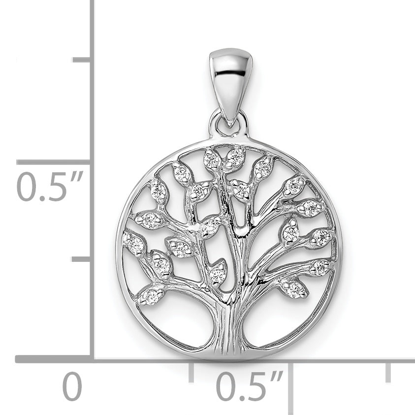Sterling Silver Rhodium-Plated Polished Cz Tree Of Life Pendant