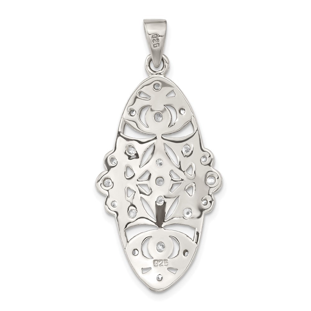 Sterling Silver Polished Cz Floral Pendant
